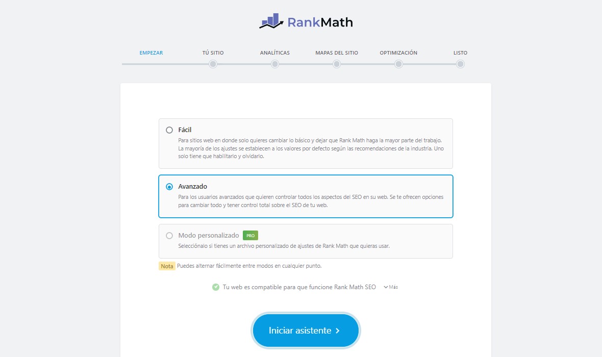Rank Math Asistente de Configuración
