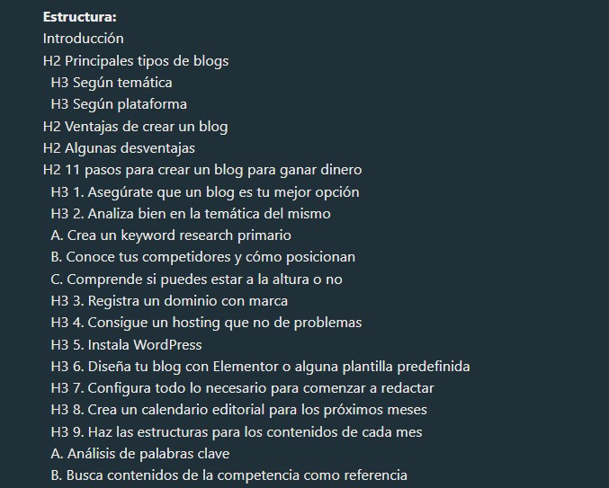 estructura de contenidos