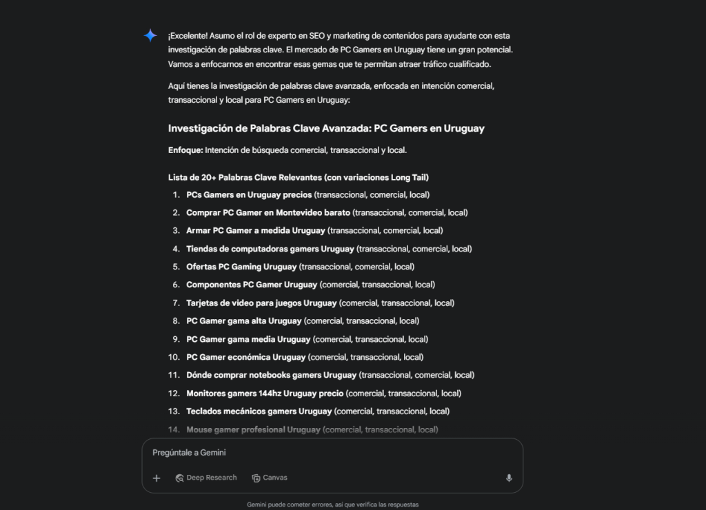 listado de keywords